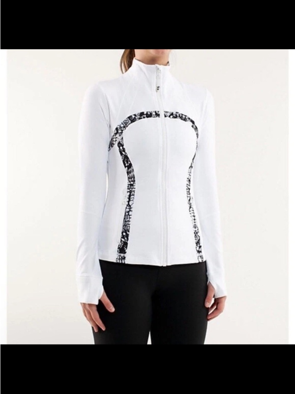 lululemon athletica White Full-Zip Jacket with Black Contrast Trim Glacier Style